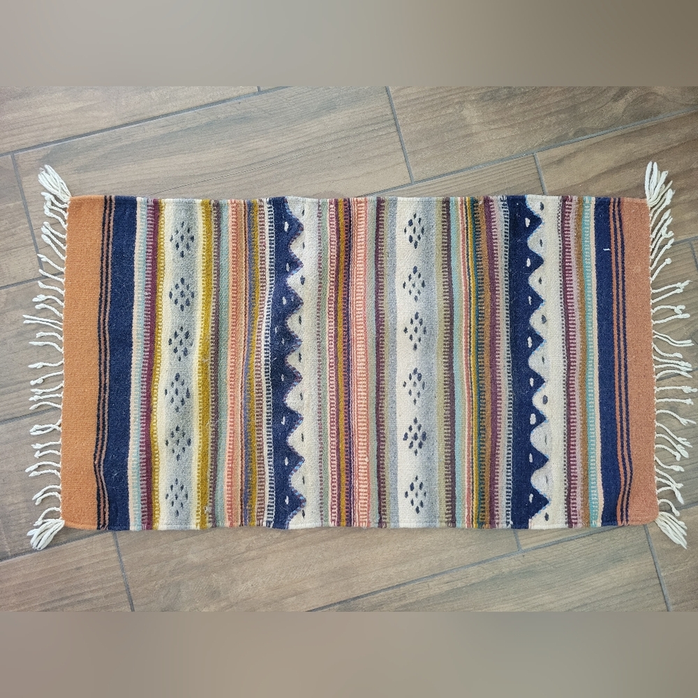 Zapotec Oaxaca Mexico Colorful Striped Handwoven 100% Wool Rug